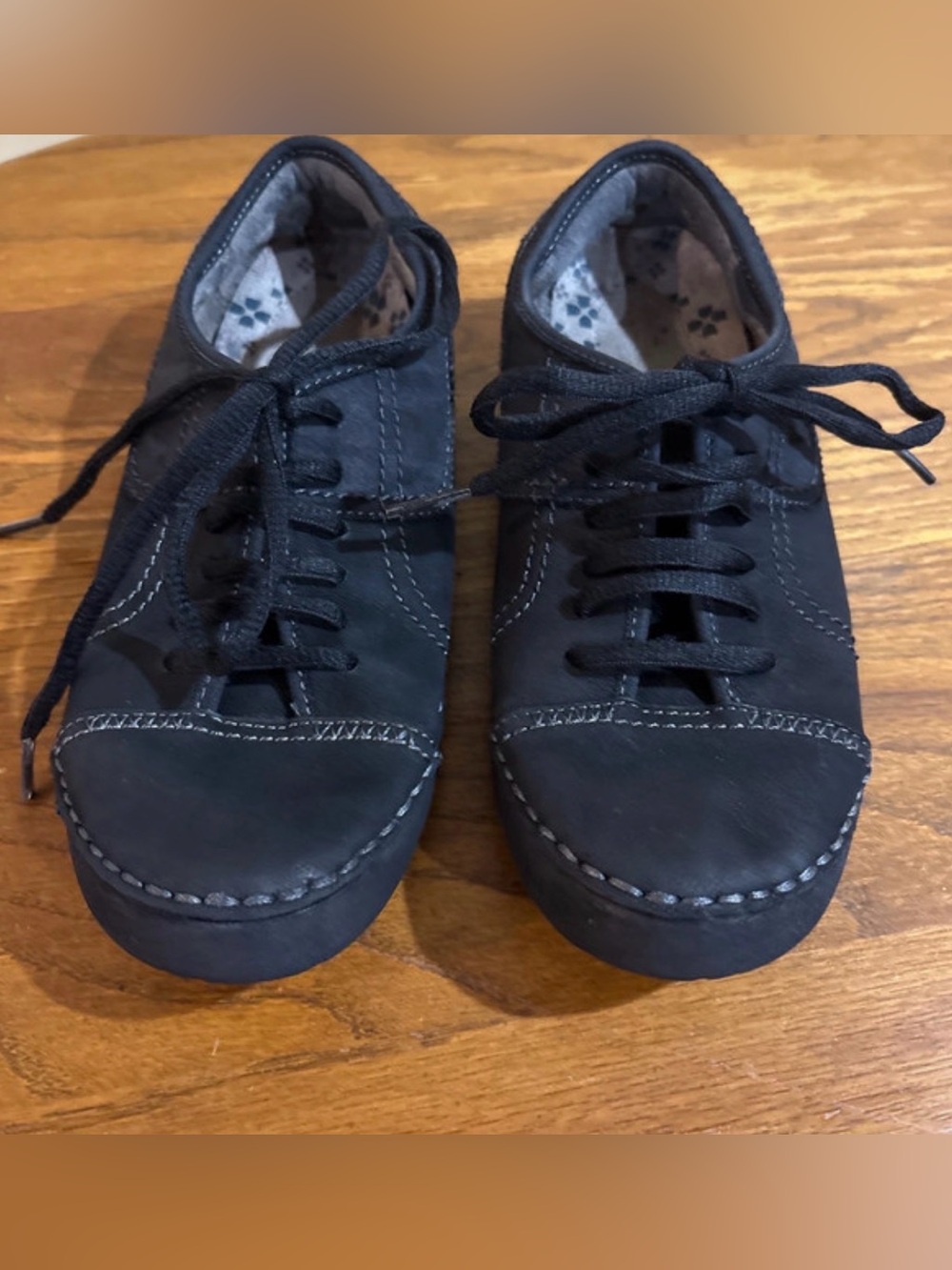 Naturalizer Womens Sz 6 M Jolie Black Leather Sneakers Tennis Lace Up Shoes